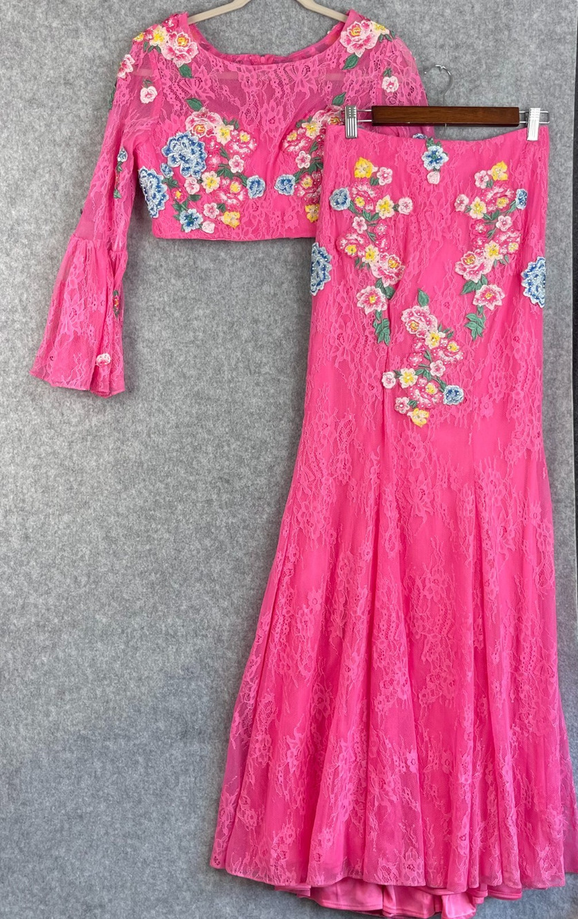 Nox Anabel 2 Piece Dress Womens Medium Pink Bell Sleeve Embroidered Mermaid Prom